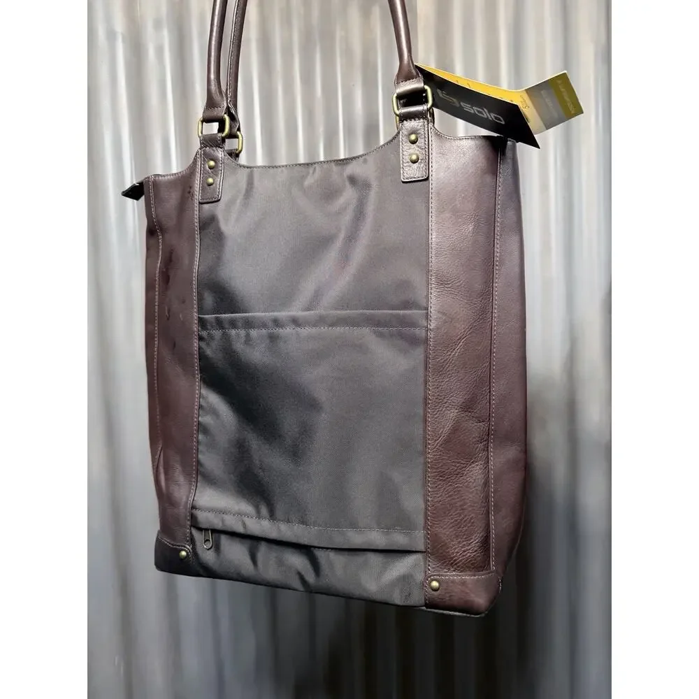 NWT Solo New York Executive Bucket Tote Brown Full Grain Leather Laptop Bag